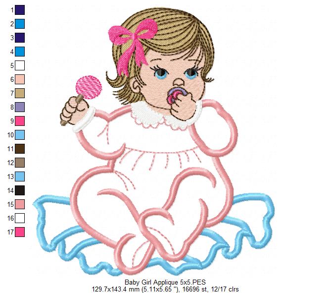Baby Girl with Candy - Applique - Machine Embroidery Design