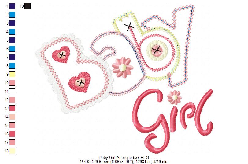 Sweet Baby Girl Buttons - Applique - Machine Embroidery Design
