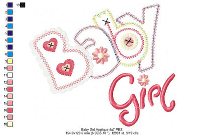 Sweet Baby Girl Buttons - Applique - Machine Embroidery Design