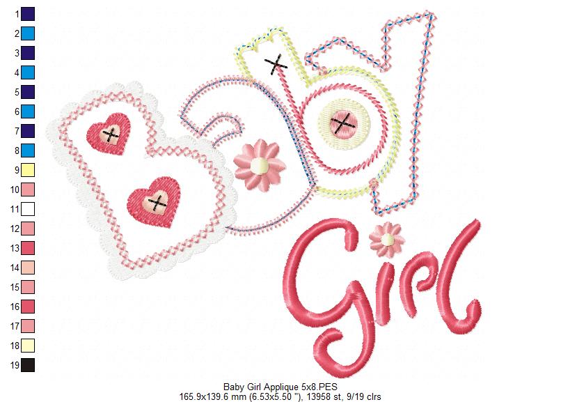 Sweet Baby Girl Buttons - Applique - Machine Embroidery Design