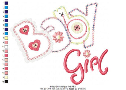 Sweet Baby Girl Buttons - Applique - Machine Embroidery Design
