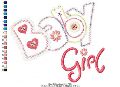 Sweet Baby Girl Buttons - Applique - Machine Embroidery Design