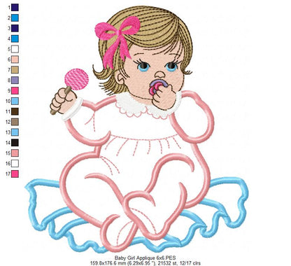 Baby Girl with Candy - Applique - Machine Embroidery Design
