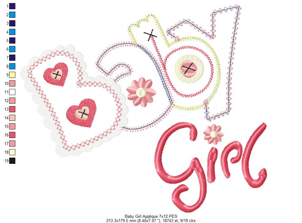Sweet Baby Girl Buttons - Applique - Machine Embroidery Design