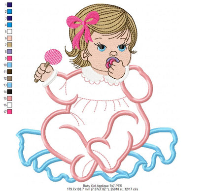 Baby Girl with Candy - Applique - Machine Embroidery Design