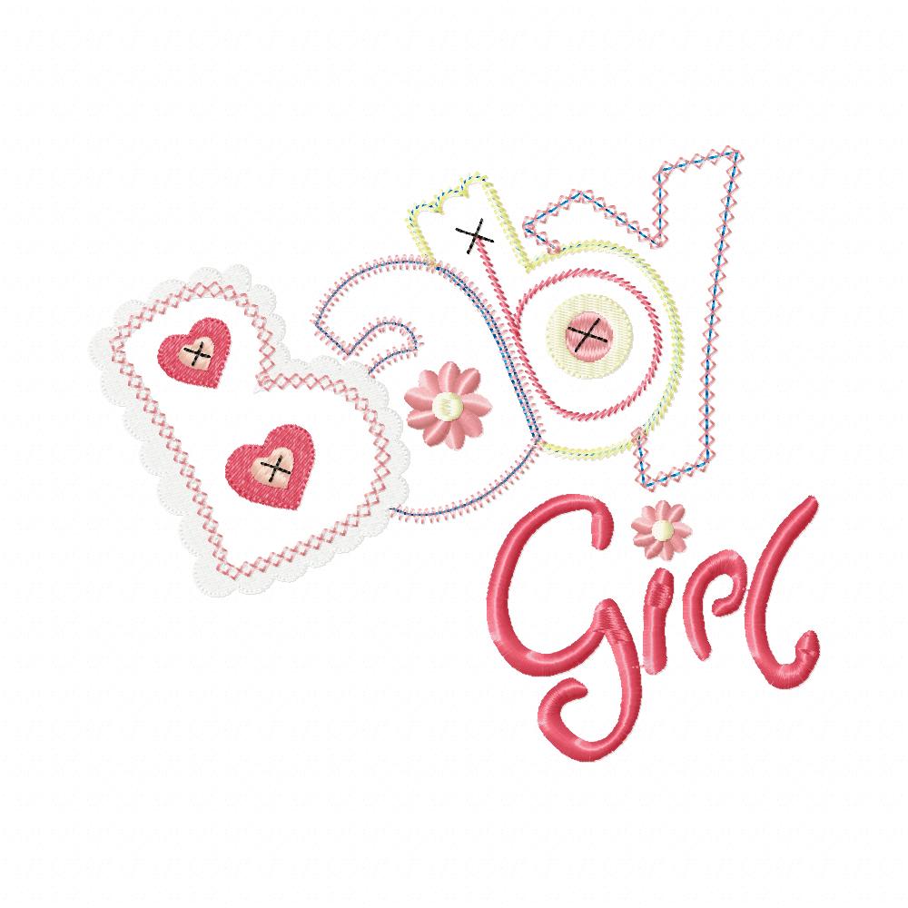 Sweet Baby Girl Buttons - Applique - Machine Embroidery Design
