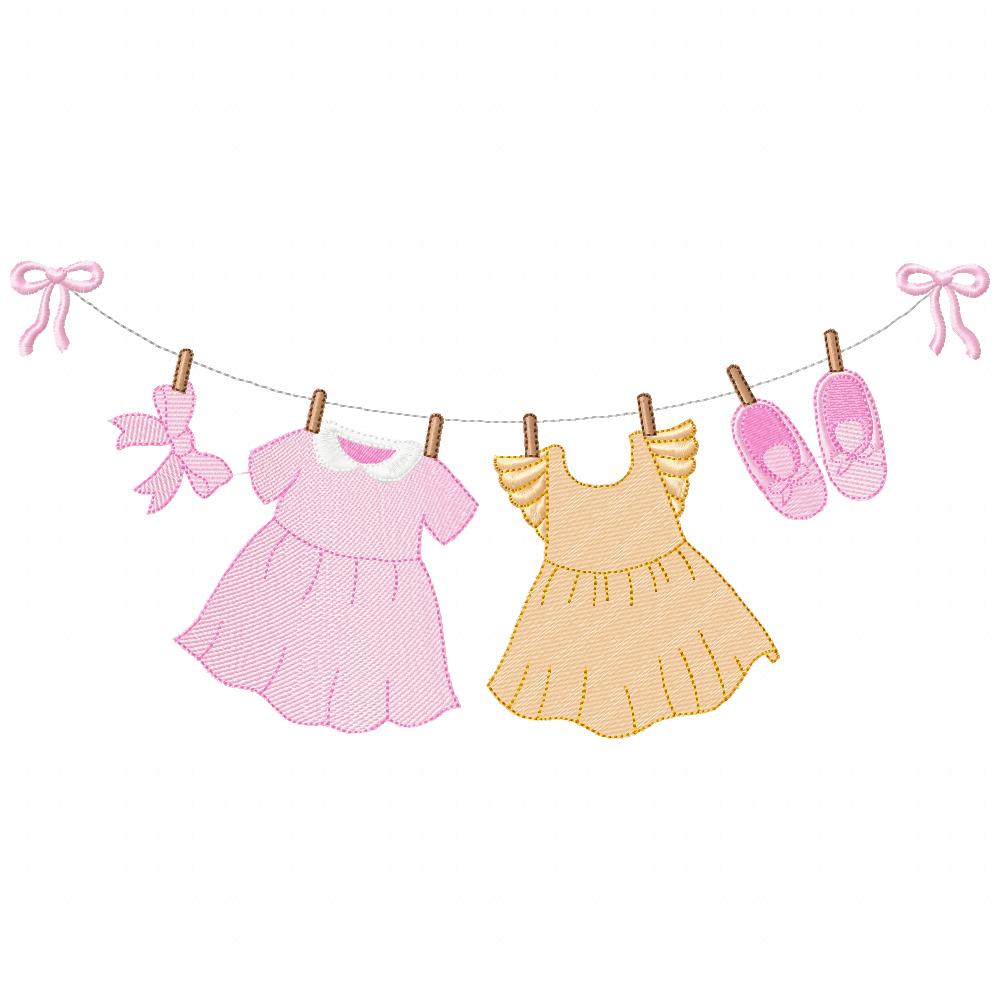 Baby Girl Clothesline - Fill Stitch - Machine Embroidery Design