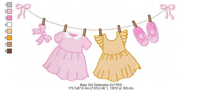 Baby Girl and Boy Clothesline - Fill Stitch - Set of 2 designs