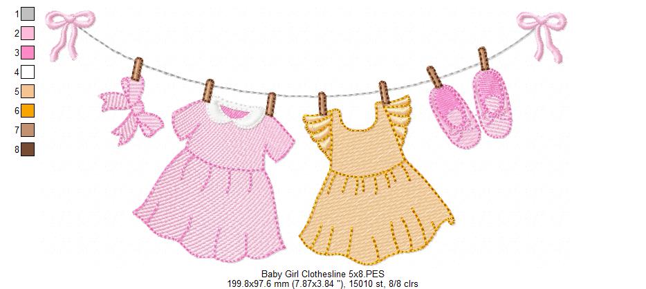 Baby Girl and Boy Clothesline - Fill Stitch - Set of 2 designs