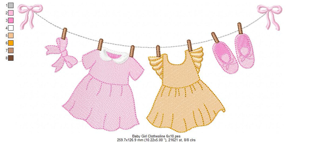 Baby Girl and Boy Clothesline - Fill Stitch - Set of 2 designs