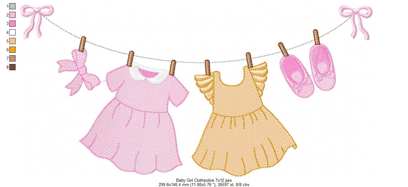 Baby Girl Clothesline - Fill Stitch - Machine Embroidery Design