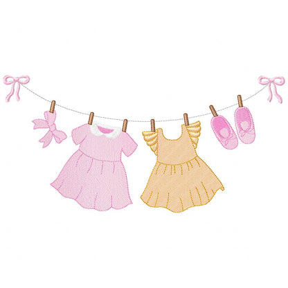 Baby Girl and Boy Clothesline - Fill Stitch - Set of 2 designs