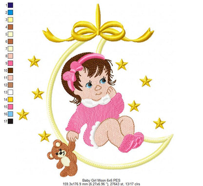 Baby Girl and Teddy Bear on the Moon - Applique