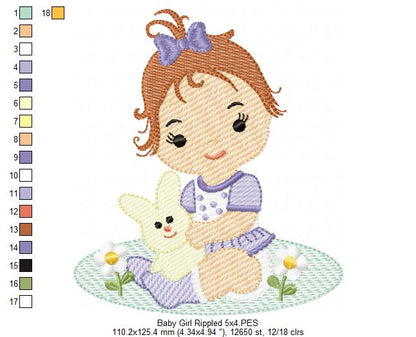 Baby Girl and Bunny - Rippled & Fill Stitch - Set of 2 designs