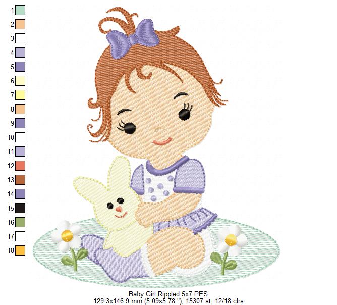 Baby Girl and Bunny - Rippled Stitch