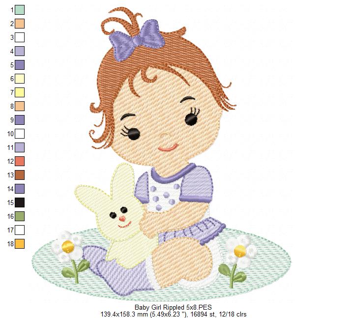 Baby Girl and Bunny - Rippled Stitch