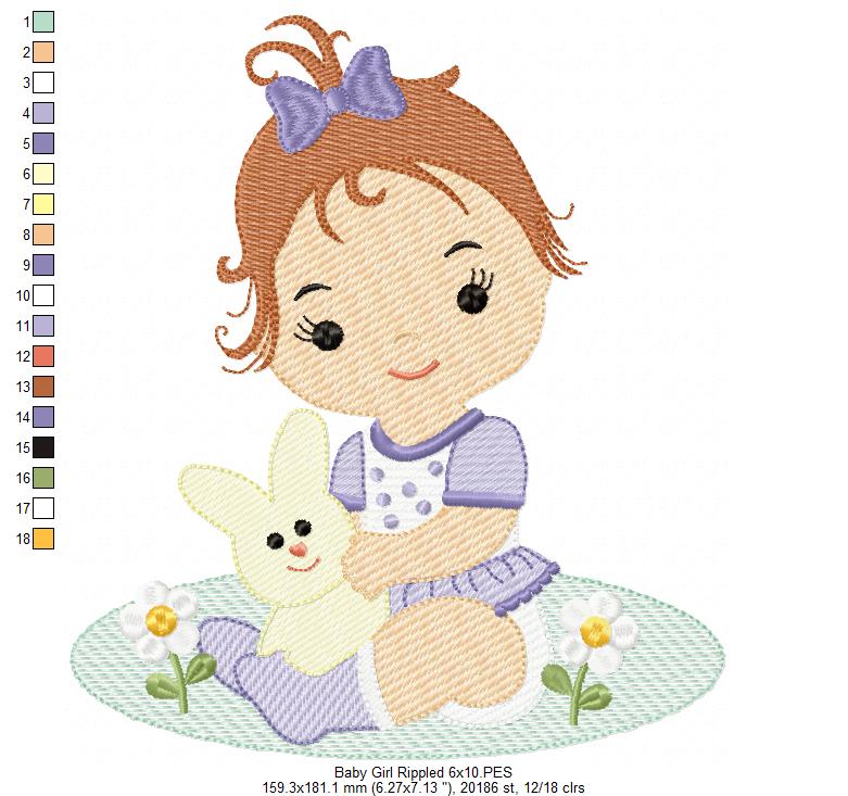Baby Girl and Bunny - Rippled & Fill Stitch - Set of 2 designs