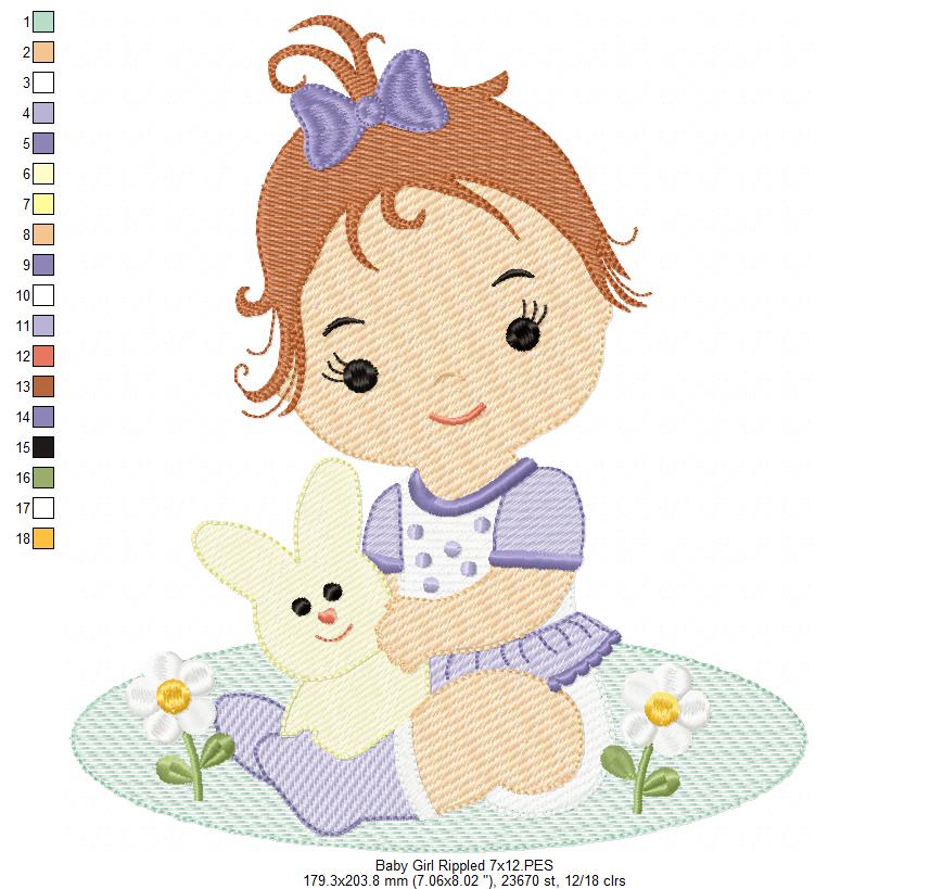 Baby Girl and Bunny - Rippled & Fill Stitch - Set of 2 designs