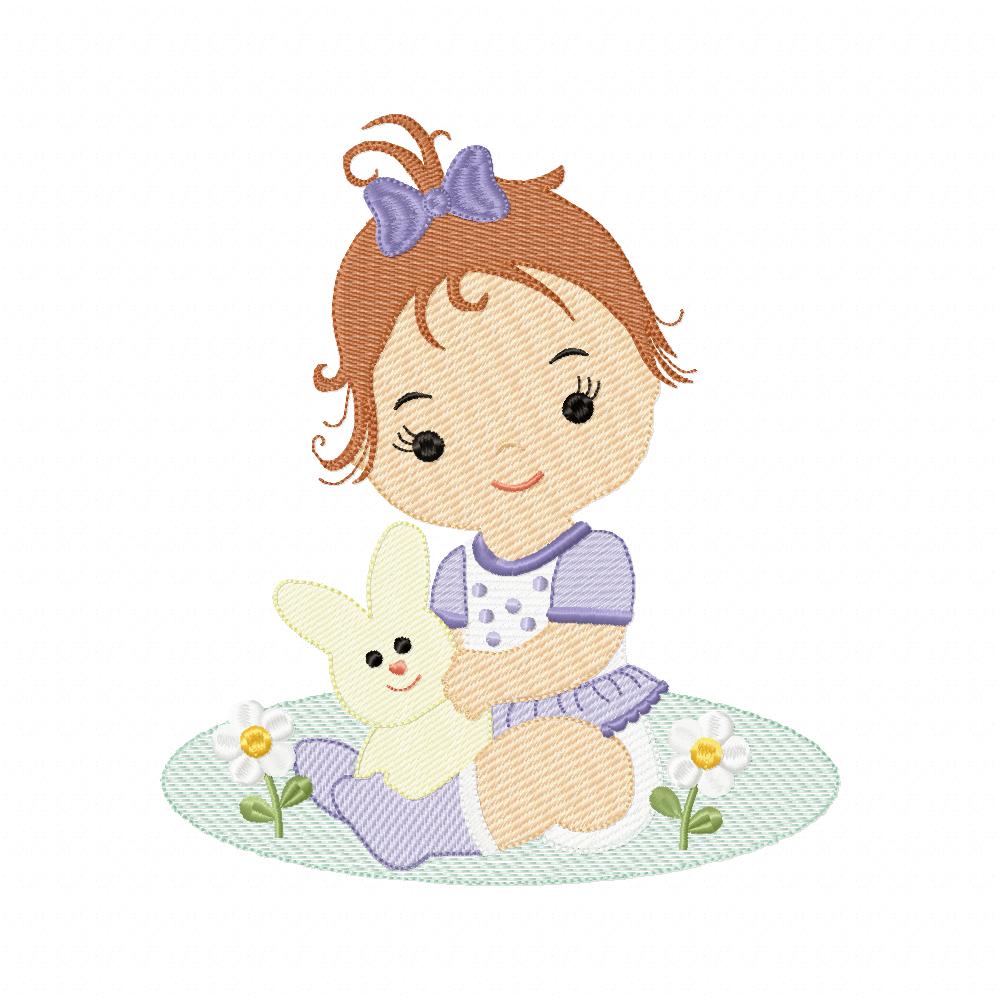 Baby Girl and Bunny - Rippled Stitch