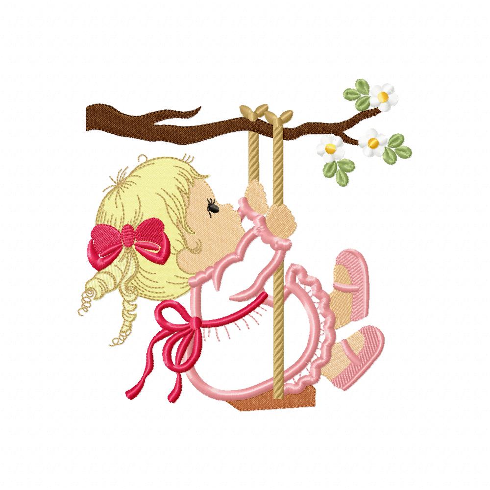 Baby Girl on Garden Swing - Applique Embroidery