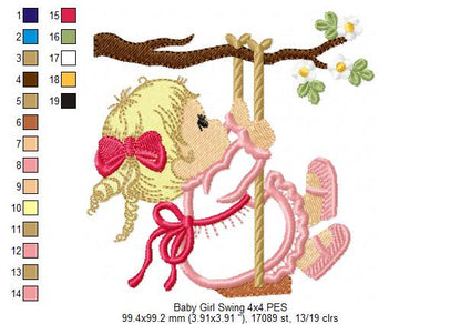 Baby Girl on Garden Swing - Applique Embroidery
