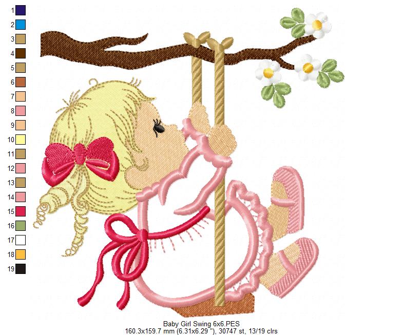 Baby Girl on Garden Swing - Applique Embroidery