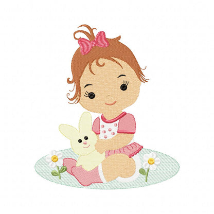 Baby Girl and Bunny - Fill Stitch