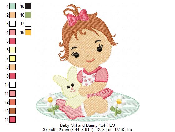 Baby Girl and Bunny - Rippled & Fill Stitch - Set of 2 designs