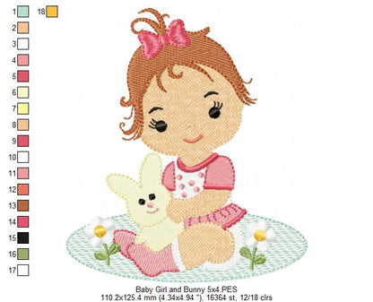 Baby Girl and Bunny - Rippled & Fill Stitch - Set of 2 designs