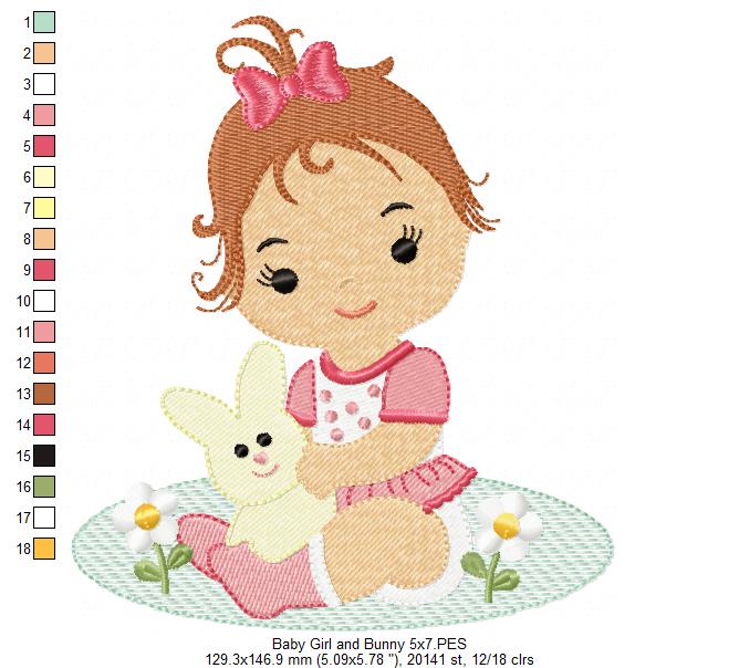 Baby Girl and Bunny - Rippled & Fill Stitch - Set of 2 designs