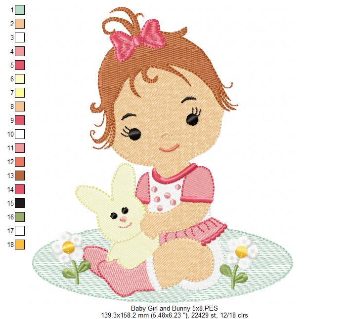 Baby Girl and Bunny - Fill Stitch