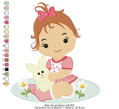 Baby Girl and Bunny - Rippled & Fill Stitch - Set of 2 designs