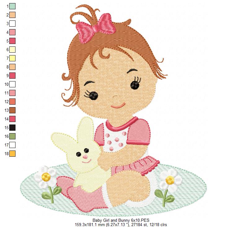Baby Girl and Bunny - Fill Stitch