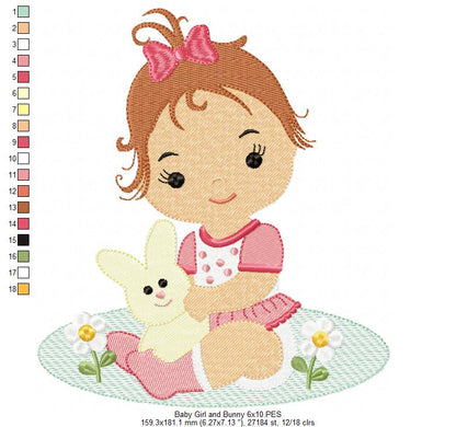 Baby Girl and Bunny - Rippled & Fill Stitch - Set of 2 designs