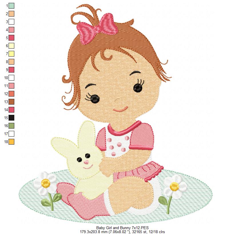 Baby Girl and Bunny - Fill Stitch
