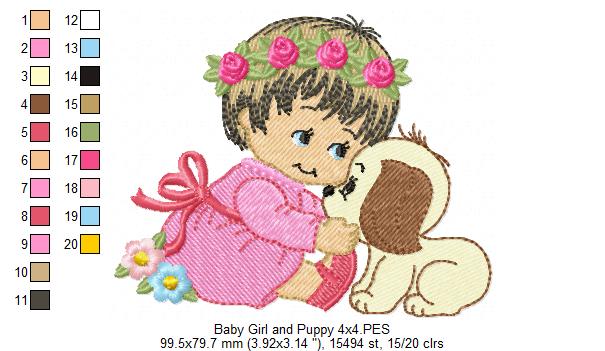 Baby Girl Smile and Puppy - Fill Stitch