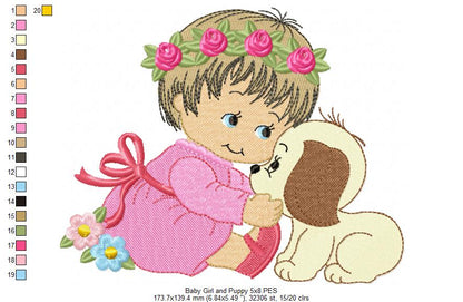 Baby Girl Smile and Puppy - Fill Stitch