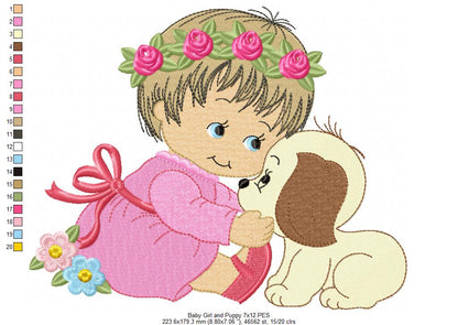 Baby Girl Smile and Puppy - Fill Stitch