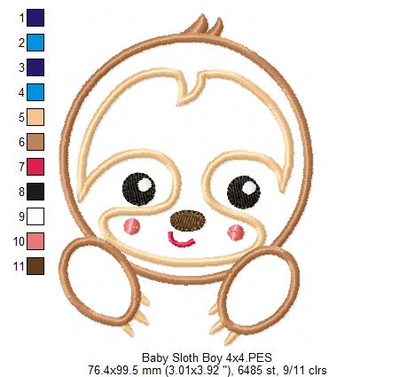 Baby Sloth Boy – Applique Stitch – Machine Embroidery Design