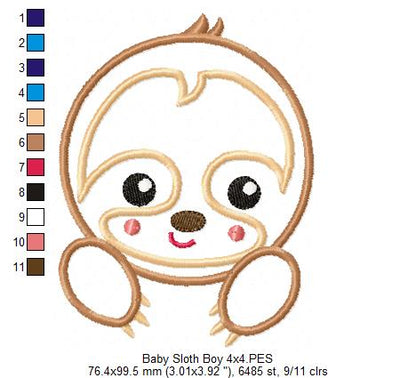 Baby Sloth Boy – Applique Stitch – Machine Embroidery Design