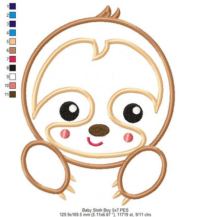 Baby Sloth Boy – Applique Stitch – Machine Embroidery Design