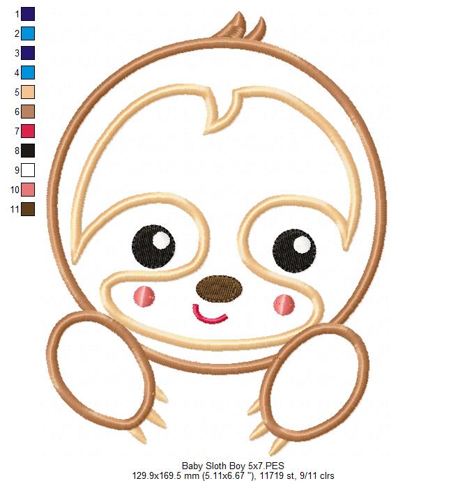 Baby Sloth Face Boy - Applique