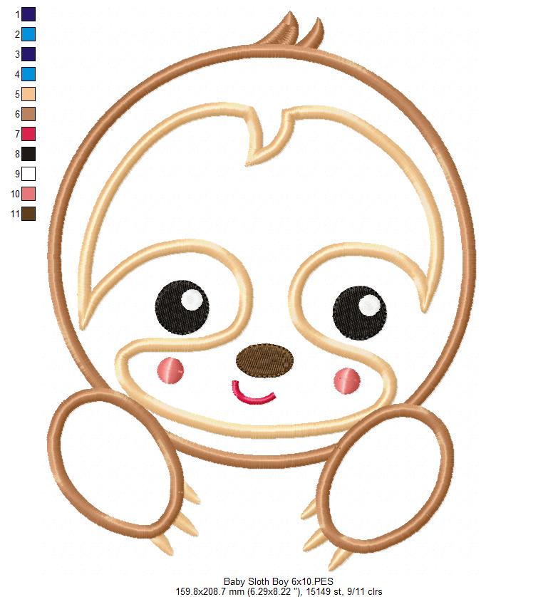 Baby Sloth Boy – Applique Stitch – Machine Embroidery Design