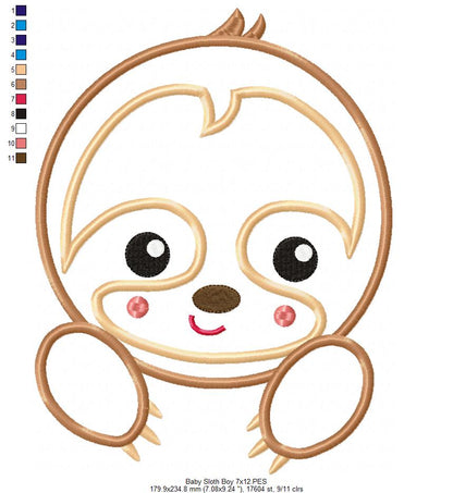Baby Sloth Boy – Applique Stitch – Machine Embroidery Design