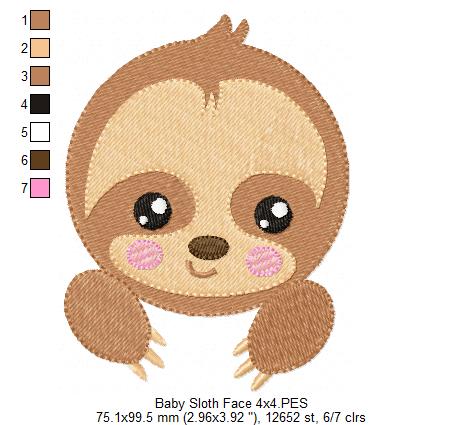 Baby Sloth Face - Set of 2 designs - Fill Stitch
