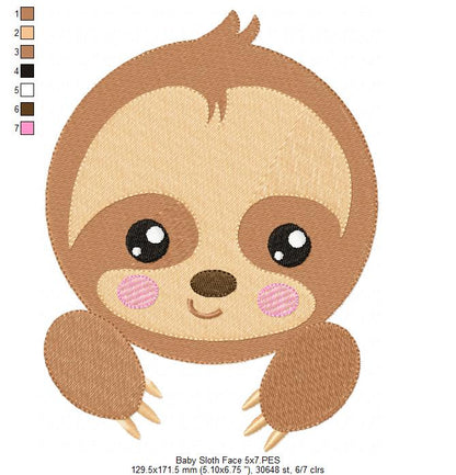 Baby Sloth Face - Set of 2 designs - Fill Stitch