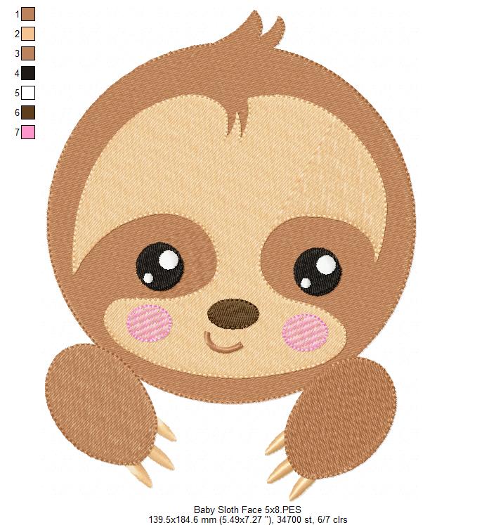 Baby Sloth Face - Set of 2 designs - Fill Stitch