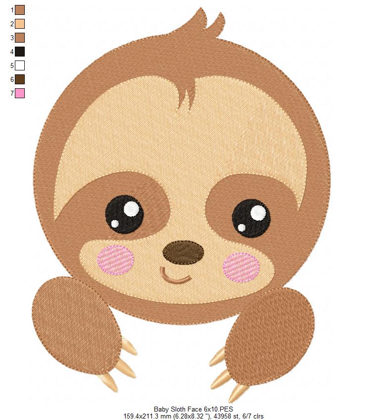 Baby Sloth Face - Set of 2 designs - Fill Stitch