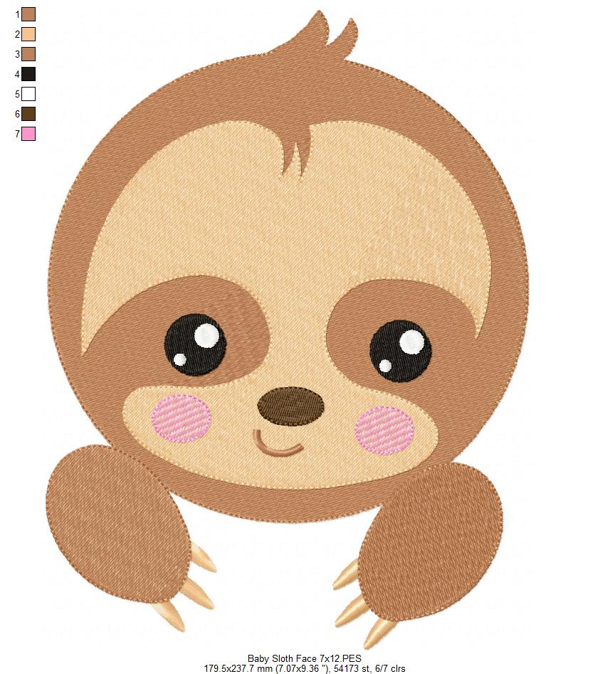Baby Sloth Face - Set of 2 designs - Fill Stitch