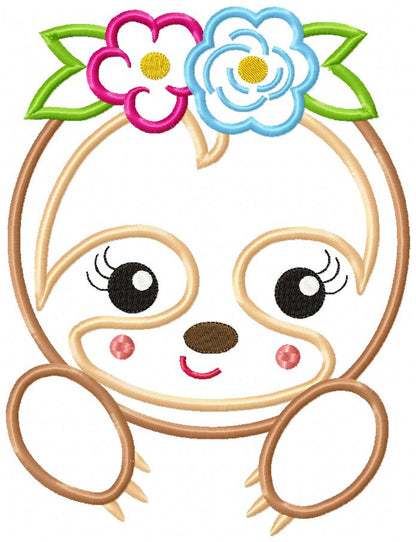 Baby Sloth Girl – Applique Stitch – Machine Embroidery Design